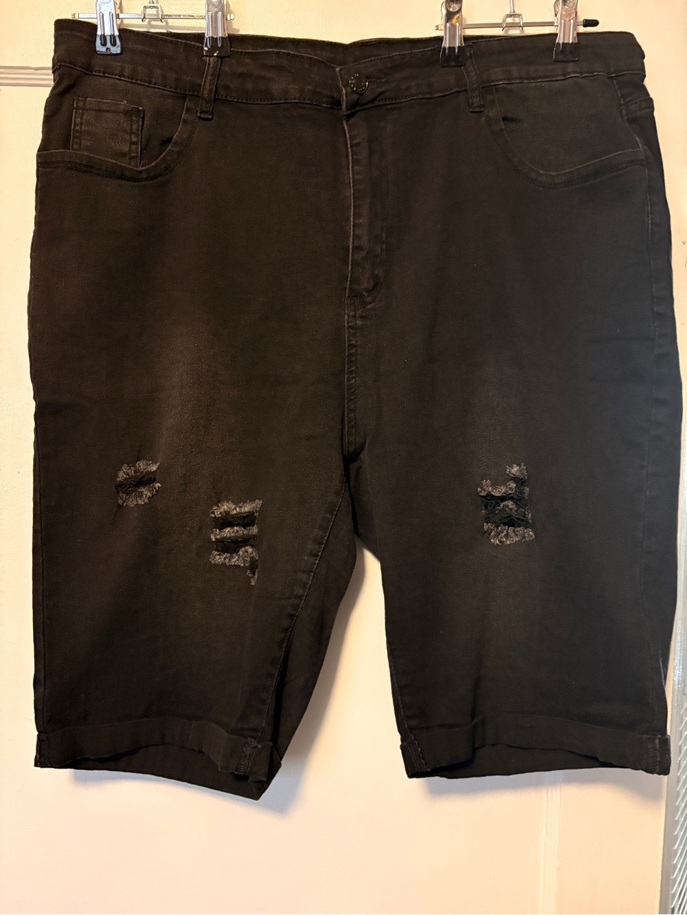 SHEIN Black Distressed Bermuda Shorts
